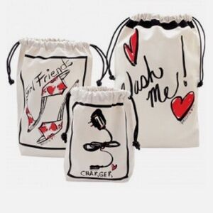 NEW Brighton Pack Your Bags Set of 3 Travel Drawstring Canvas Bags